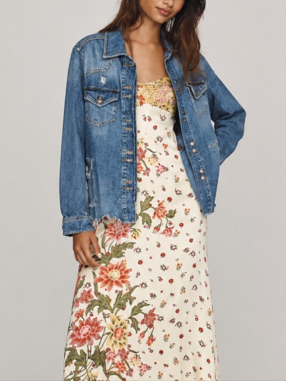 Free People Moonchild Distressed Denim Jean Jacket